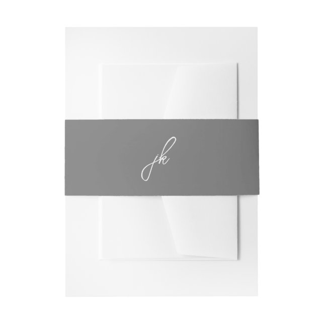 Cintas Para Invitaciones Elegante Boda de Monograma con Guión Gris (Anverso Ejemplo)
