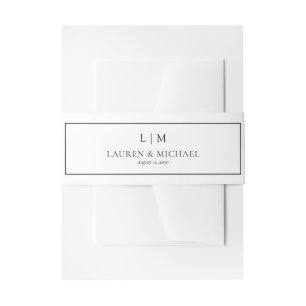 Cintas Para Invitaciones Elegante Boda de Monograma Formal Blanco y Negro