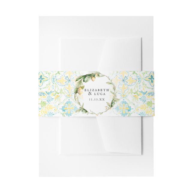 Cintas Para Invitaciones Elegante Boda de Monograma Mediterráneo de acuarel (Anverso Ejemplo)