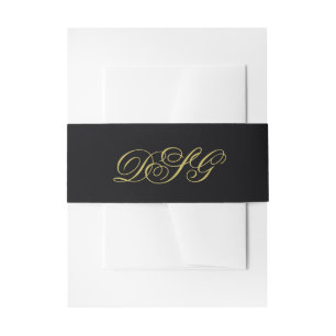 Cintas Para Invitaciones Elegante Boda de Monograma Negro y Oro
