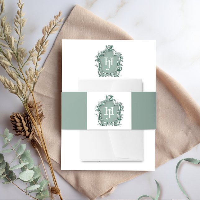 Cintas Para Invitaciones Elegante Boda de monograma verde eterno (Subido por el creador)