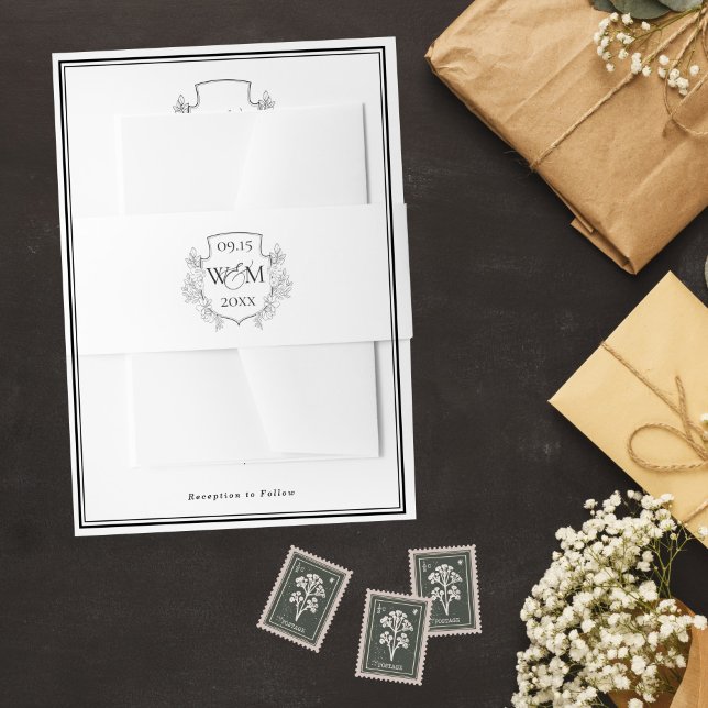 Cintas Para Invitaciones Elegante Boda de Monograma Vintage (Elegant Vintage Monogram Wedding Invitation Belly Band)
