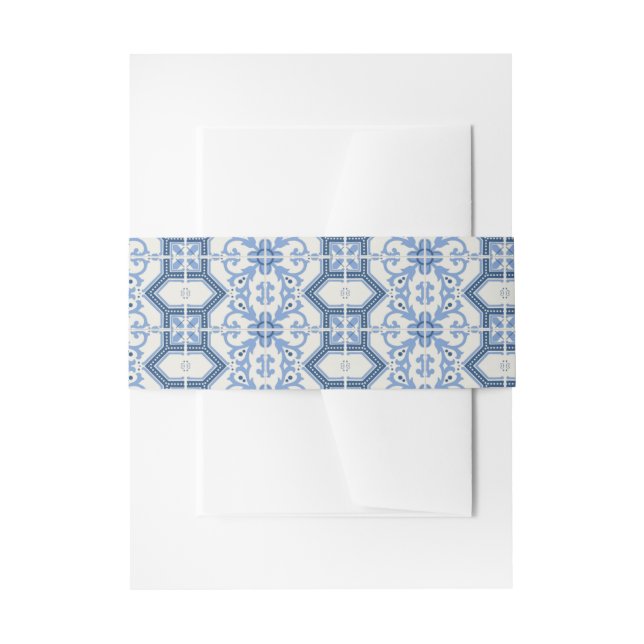 Cintas Para Invitaciones Elegante Boda de mosaico griego azul (Anverso Ejemplo)