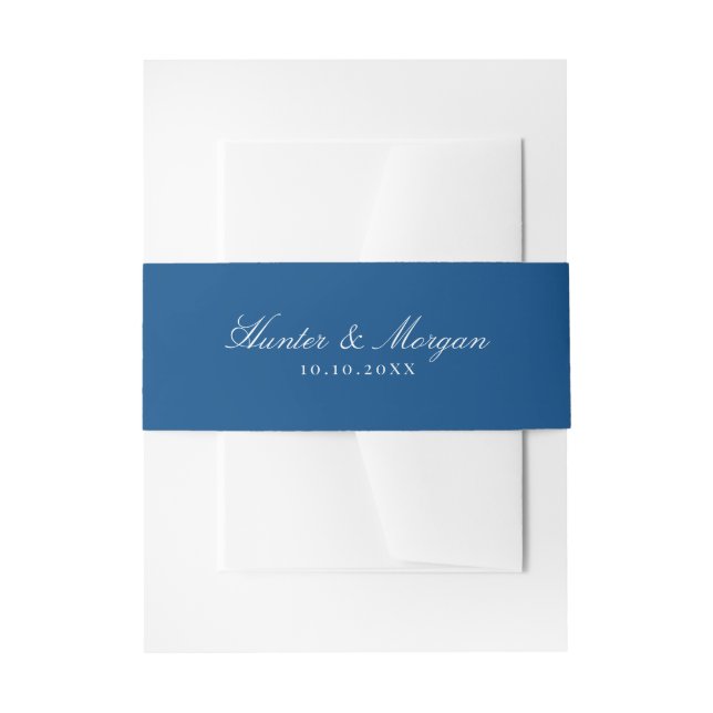 Cintas Para Invitaciones Elegante Boda de Nombres de Guiones Azules de la M (Anverso Ejemplo)