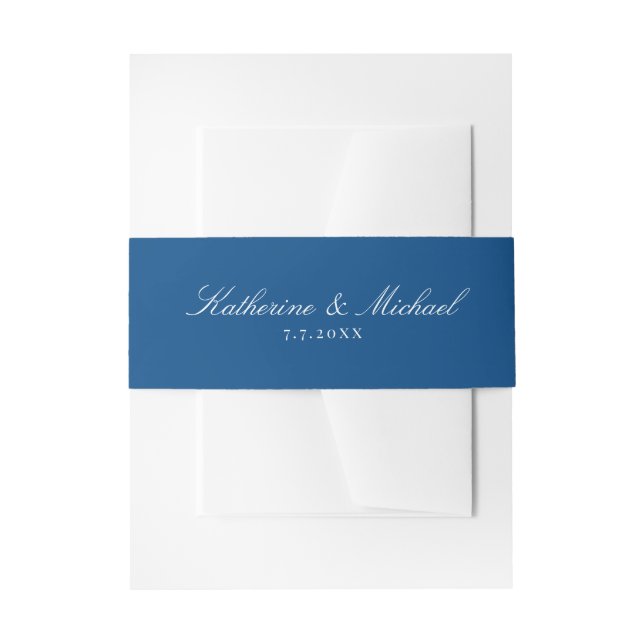 Cintas Para Invitaciones Elegante Boda de Nombres de Guiones Azules de la M (Anverso Ejemplo)