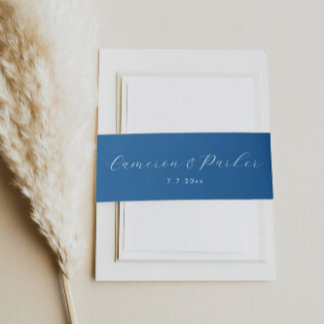 Cintas Para Invitaciones Elegante Boda de Nombres de Guiones Azules de la M