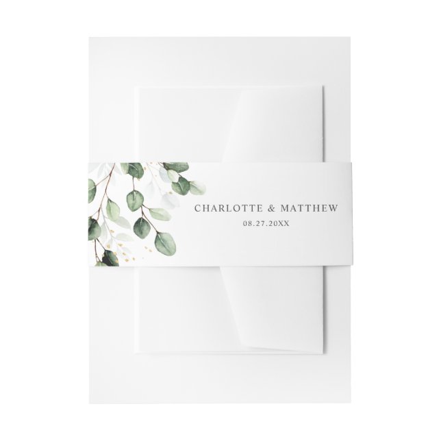 Cintas Para Invitaciones Elegante Boda de Oro Eucalyptus (Anverso Ejemplo)