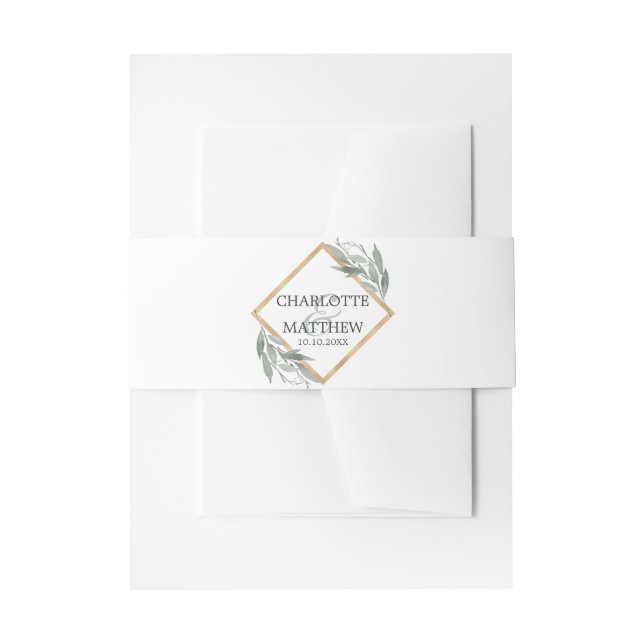 Cintas Para Invitaciones Elegante Boda de oro verde de hoja botánica Sage (Anverso Ejemplo)