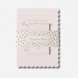 Cintas Para Invitaciones Elegante Boda de puntos verdes rosados