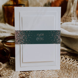 Cintas Para Invitaciones Elegante Boda de Rosa Dorada Verde Oscuro