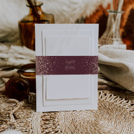 Cintas Para Invitaciones Elegante Boda de Rosa Dorada y Burgundy Oscuro