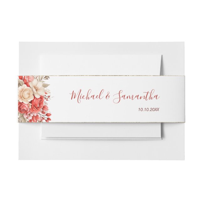Cintas Para Invitaciones Elegante Boda de Rosa rojo e marfil (Anverso Ejemplo)