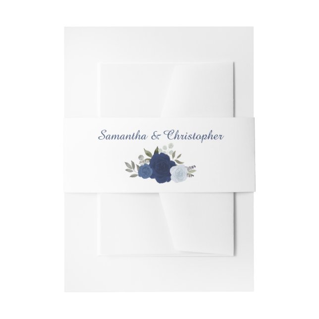 Cintas Para Invitaciones Elegante Boda de Rosas Floral Azul acuático (Anverso Ejemplo)