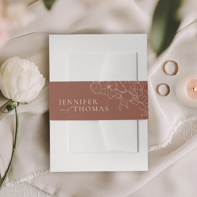 Cintas Para Invitaciones Elegante boda de terracota floral dibujado a mano (Elegant hand drawn floral terracotta wedding invitation belly band)