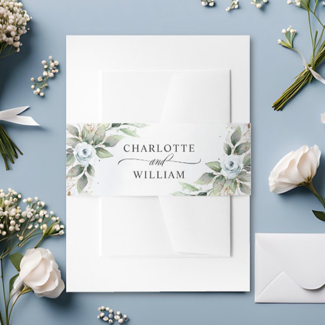 Cintas Para Invitaciones Elegante Boda Dusty Blue Floral Greeneration (Subido por el creador)