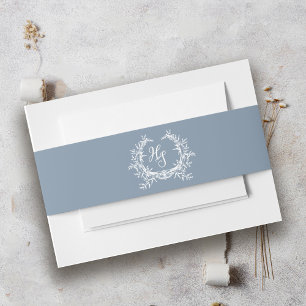 Cintas Para Invitaciones Elegante Boda Escudo de Monograma Azul Dusty