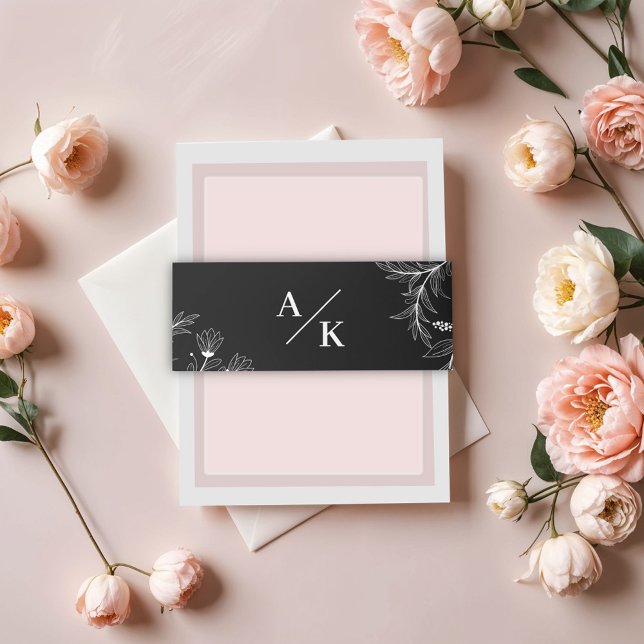 Cintas Para Invitaciones Elegante Boda floral blanco y negro (Subido por el creador)