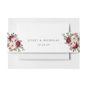Cintas Para Invitaciones Elegante Boda floral borgoña y color de agua Rubor