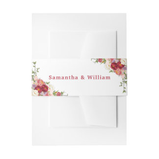 Cintas Para Invitaciones Elegante Boda Floral de Burgundy y Crimson Blush