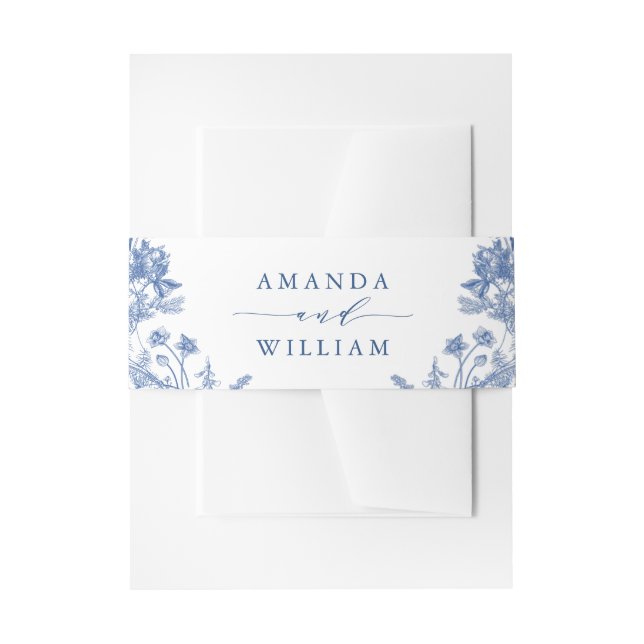 Cintas Para Invitaciones Elegante Boda floral francés azul victoriano (Anverso Ejemplo)