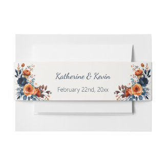 Cintas Para Invitaciones Elegante Boda floral Naranja azul de la Marina