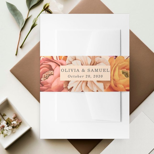 Cintas Para Invitaciones Elegante Boda floral Naranja rosa marrón rosa (Subido por el creador)