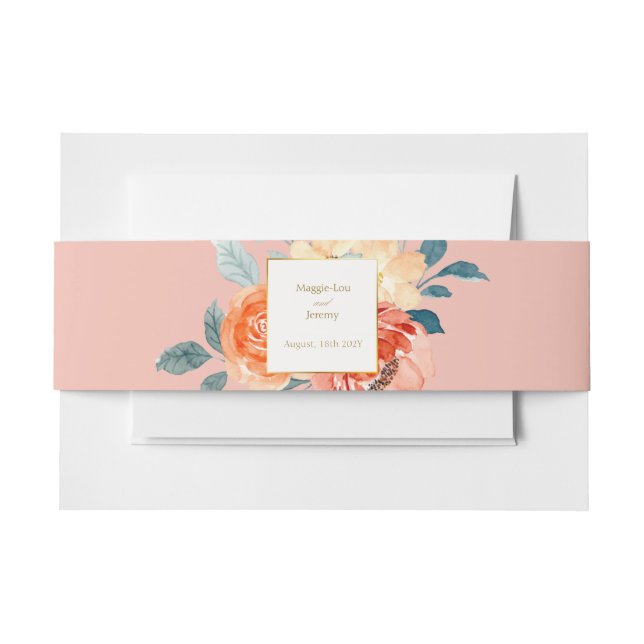 Cintas Para Invitaciones Elegante Boda floral Rubor Gold (Anverso Ejemplo)