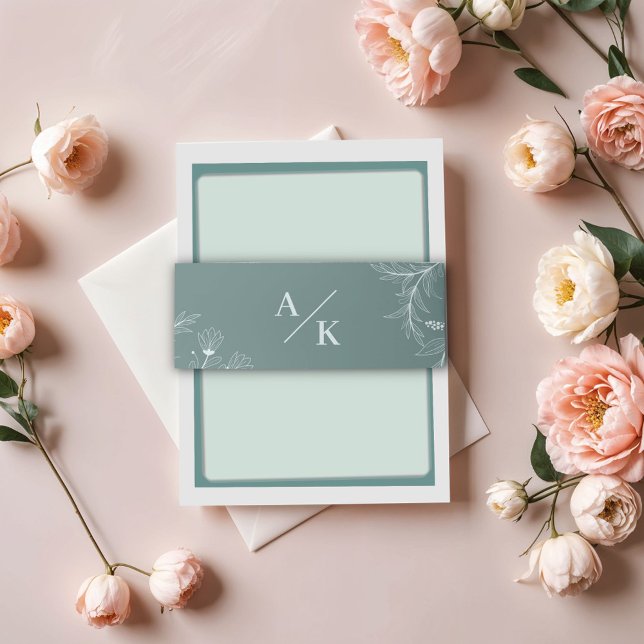 Cintas Para Invitaciones Elegante Boda floral Verde azulado (Subido por el creador)