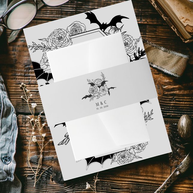 Cintas Para Invitaciones Elegante Boda Gótico Floral Gris (Subido por el creador)