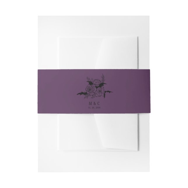 Cintas Para Invitaciones Elegante Boda gótico floral morado (Anverso Ejemplo)