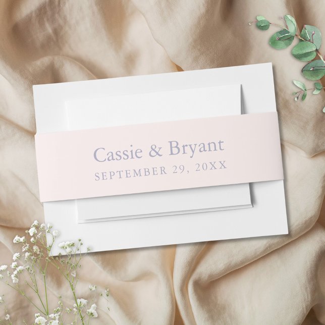 Cintas Para Invitaciones Elegante Boda Lilac rosa y morado francés (blush pink and purple wedding invitation belly bands with bride and groom names with date simple)