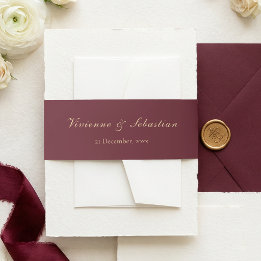 Cintas Para Invitaciones Elegante Boda Minimalista con Guión de Oro Burgund
