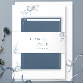 Cintas Para Invitaciones Elegante Boda Moderna y Minimalista Azul