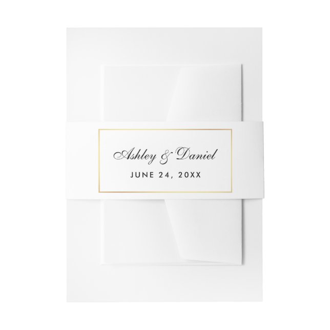 Cintas Para Invitaciones Elegante Boda moderno de oro blanco negro (Anverso Ejemplo)