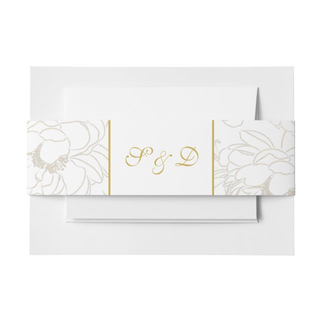 Cintas Para Invitaciones Elegante Boda Monograma Blanco Y Oro (Anverso Ejemplo)