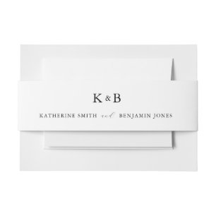 Cintas Para Invitaciones Elegante Boda Monograma de Moda Minimalista blanca