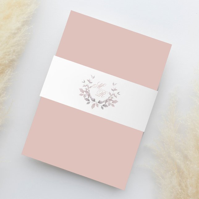 Cintas Para Invitaciones Elegante Boda Monograma Laurel Leaf (Blush pink monogram wedding invitation belly band with laurel leaf motif and monogram. )