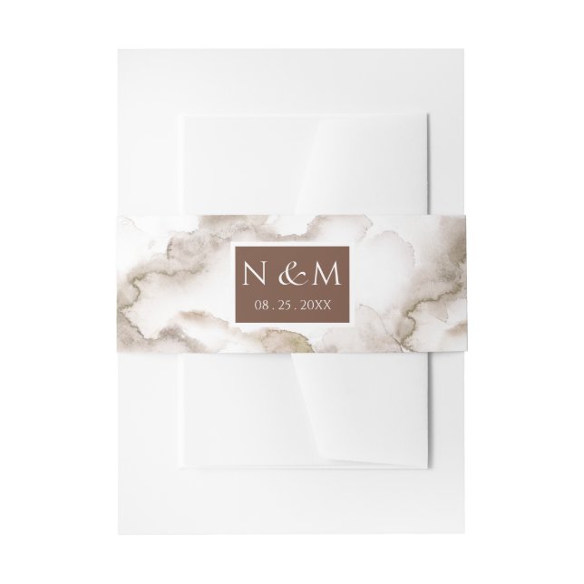 Cintas Para Invitaciones Elegante Boda Monogramado de color de agua rojiza (Anverso Ejemplo)