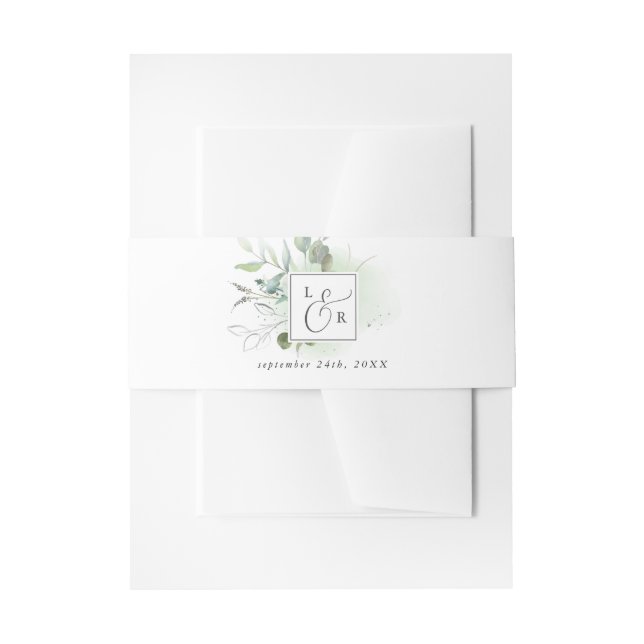 Cintas Para Invitaciones Elegante Boda Monogramado de Verdor (Anverso Ejemplo)