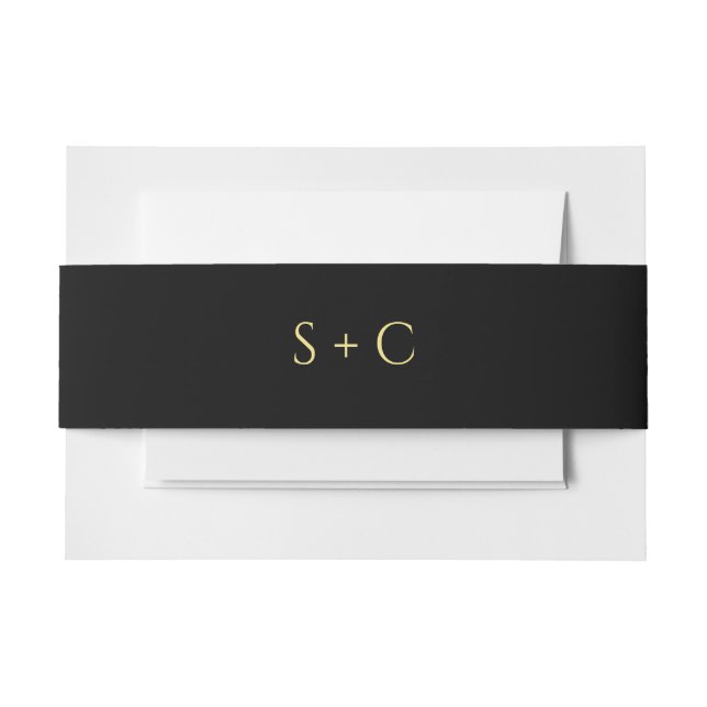 Cintas Para Invitaciones Elegante Boda Monogramado Negro (Anverso Ejemplo)