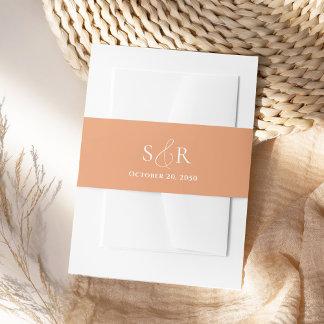 Cintas Para Invitaciones Elegante Boda Peach Monograma Simple