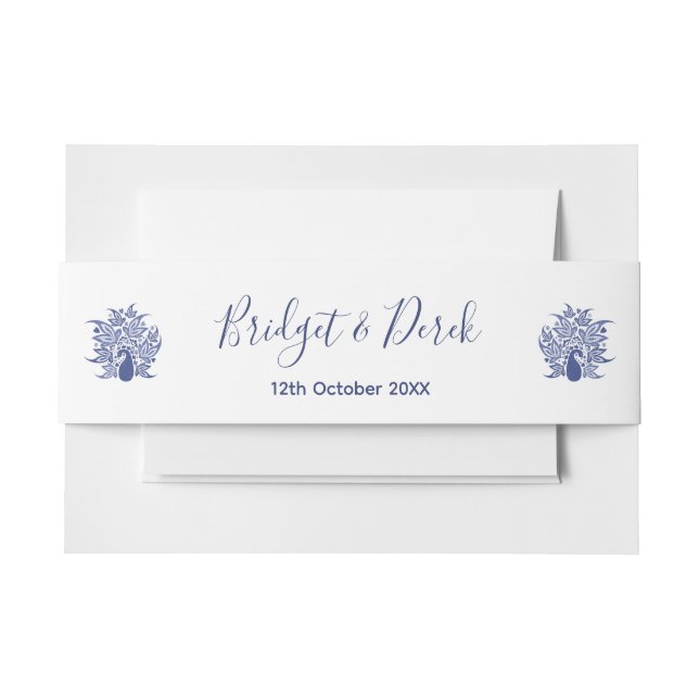 Cintas Para Invitaciones Elegante boda Peacock azul y blanco personalizado (Anverso Ejemplo)