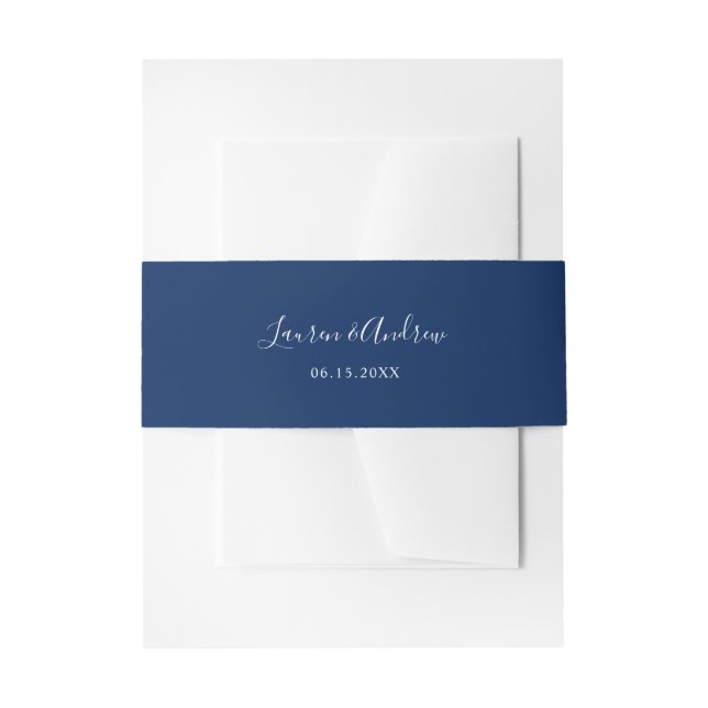 Cintas Para Invitaciones Elegante Boda personalizado azul de la Marina (Anverso Ejemplo)
