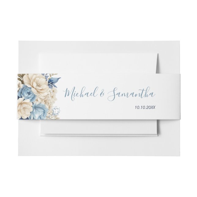 Cintas Para Invitaciones Elegante Boda Rosa azul e marfil (Anverso Ejemplo)