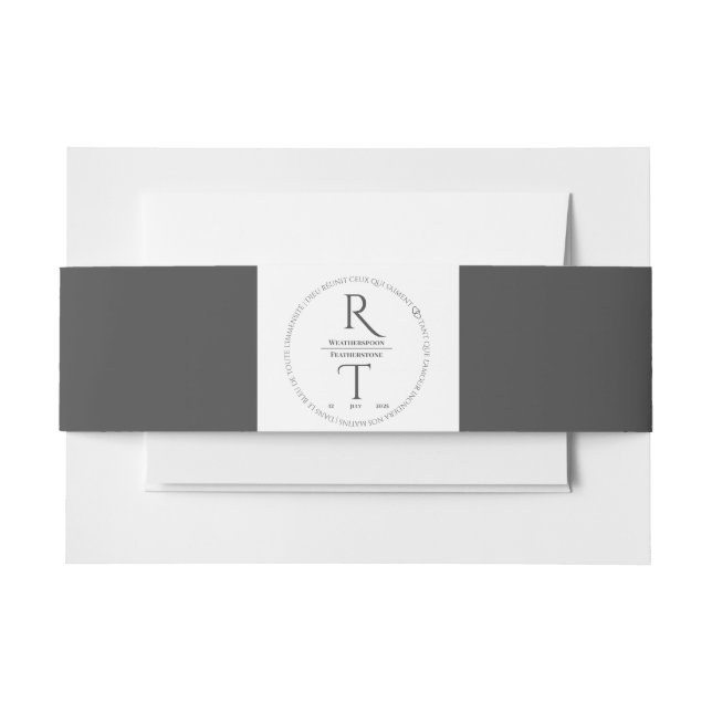 Cintas Para Invitaciones Elegante Boda simple de monograma gris blanco (Anverso Ejemplo)