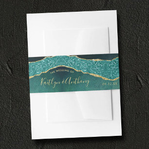 Cintas Para Invitaciones Elegante Boda Turquesa & Gold Agate