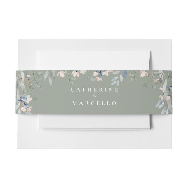 Cintas Para Invitaciones Elegante Boda verde de cascada floral (Anverso Ejemplo)