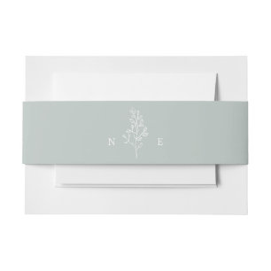 Cintas Para Invitaciones Elegante Boda verde de hoja de monograma mínimo