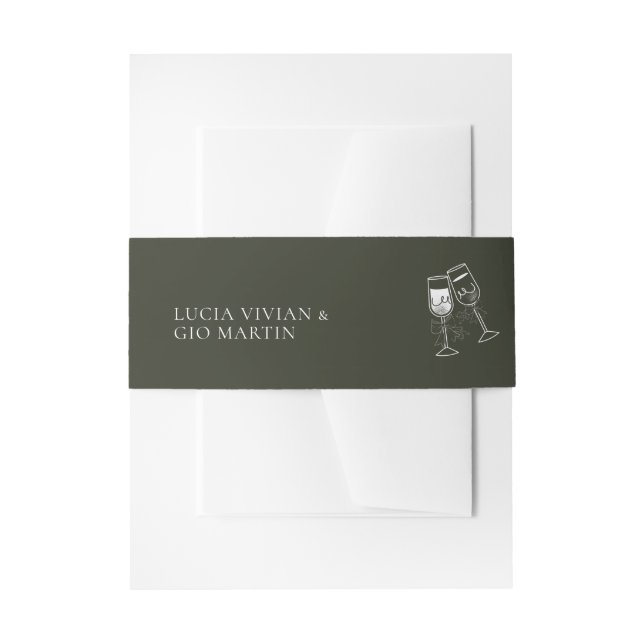 Cintas Para Invitaciones Elegante Boda verde de madera de oliva (Anverso Ejemplo)