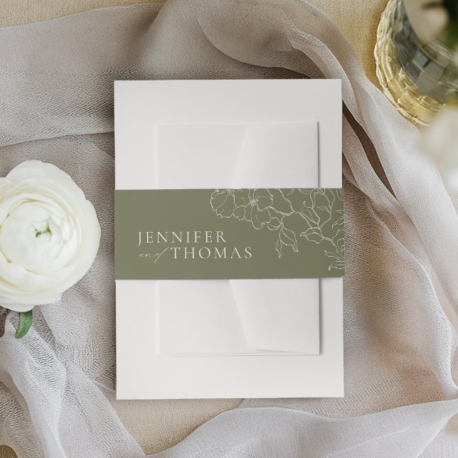 Cintas Para Invitaciones Elegante boda verde de salvia floral a mano (Elegant hand drawn floral sage green wedding invitation belly band)